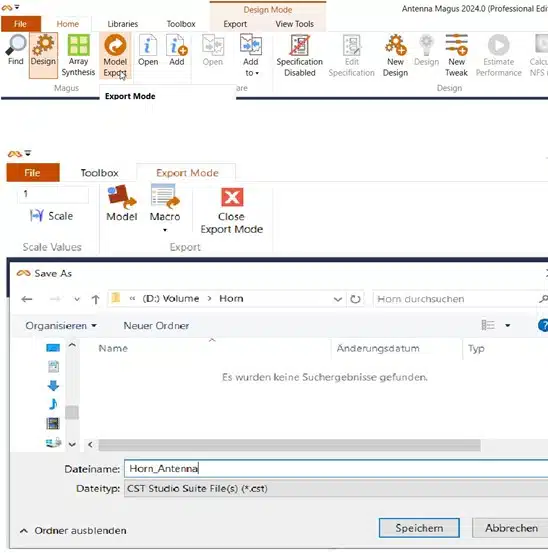 Designs-Export von Antenna Magus in die CST Studio Suite